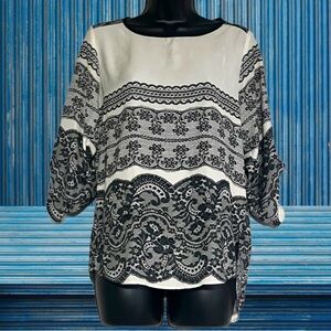 Zara Monochrome Lace-Patterned Blouse